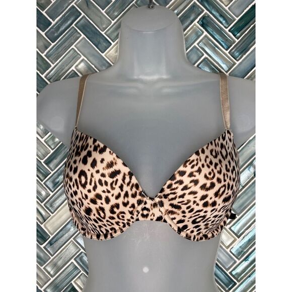 Victoria's Secret Other - VICTORIA'S SECRET BEIGE LEOPARD CHEETAH PRINT SILKY LINED‎ DEMI BRA 32DD